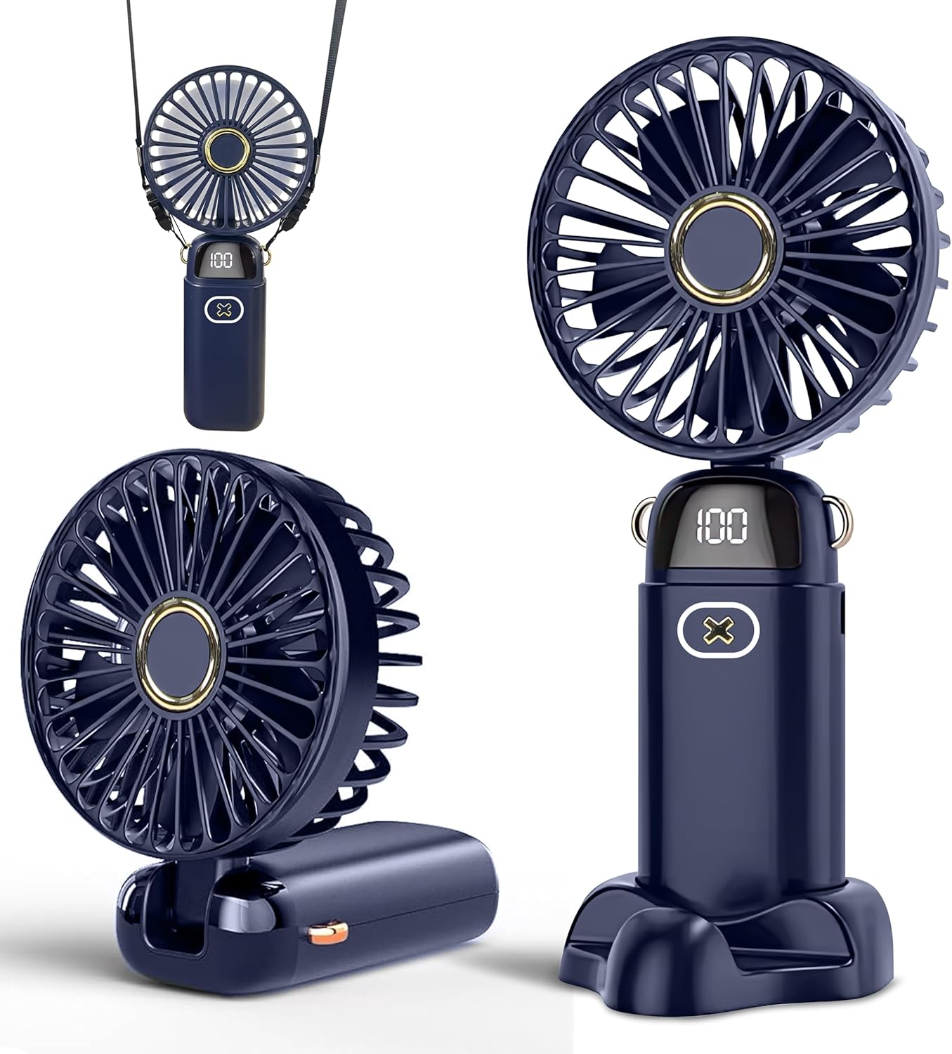 EcoNour Portable Handheld Fan | USB Rechargeable Mini Fan with 5 Speeds | LED Display and Foldable Design | Battery Operated Mini Fan for Home, Office, Bedroom, and Travel