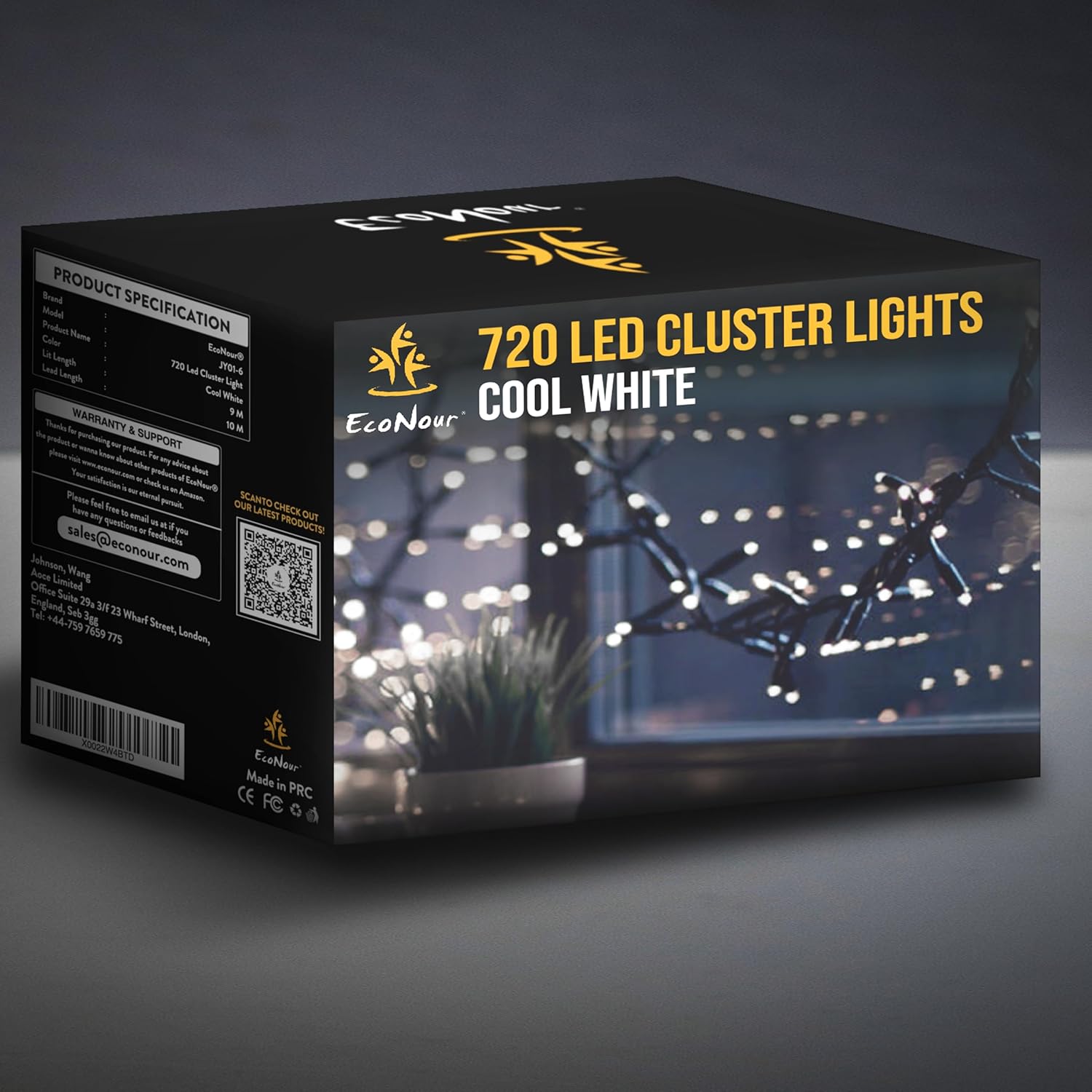 EcoNour Christmas Tree Cluster Lights - 720 LED - Cool White - 6 Hours Timer, 8 Lighting Modes, Plug-in, Waterproof for Indoor & Outdoor Use - 7.2m Lit Length