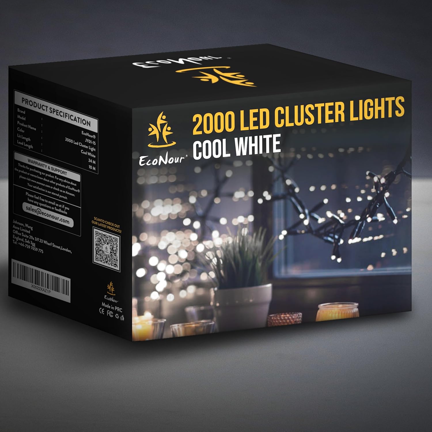 EcoNour Christmas Tree Cluster Lights - 2000 LED - Cool White - 6 Hours Timer, 8 Lighting Modes, Plug-in, Waterproof for Indoor & Outdoor Use - 20m Lit Length
