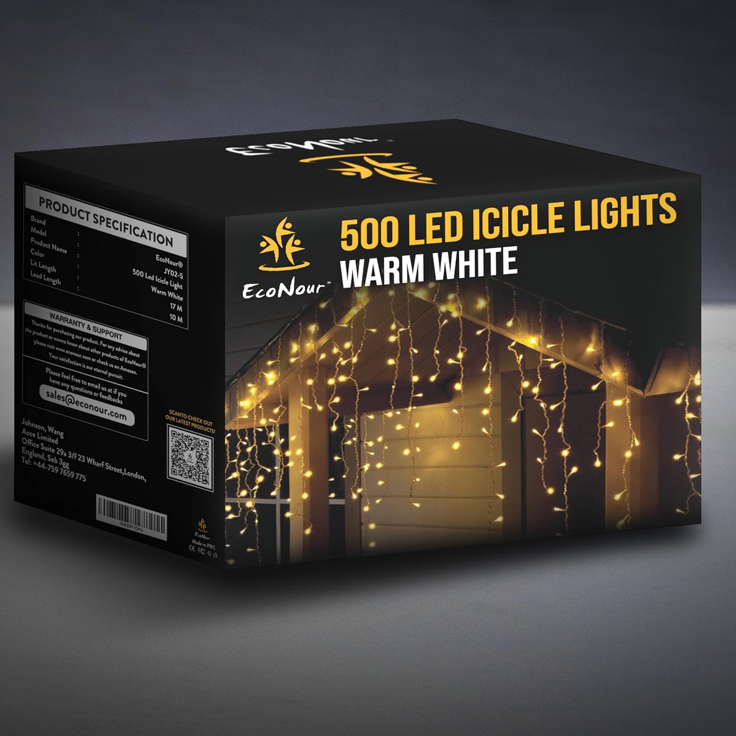 EcoNour Icicle Lights Outdoor Christmas Lights 500 LED 17M Warm White Decorations String Fairy Lights with Timer for Xmas Garden & Party | Mains Powered Clear Cable