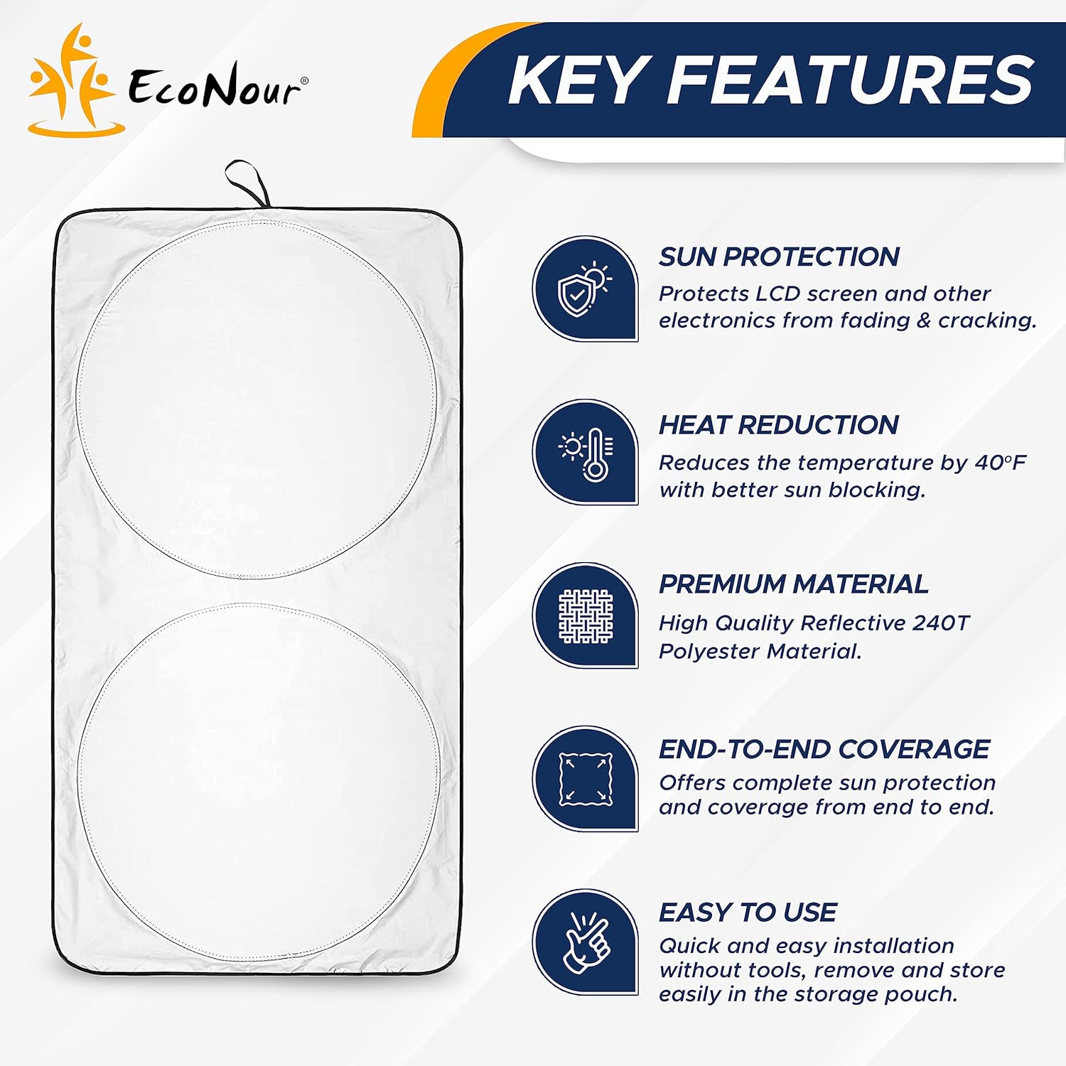 EcoNour Car Shade Front Windshield | Windshield Dash Protector for Maximum UV Rays and Sun Heat Protection | Sun Visor Car Interior Accessory for Cooler Interior | X-Large (69 x 35 inches)