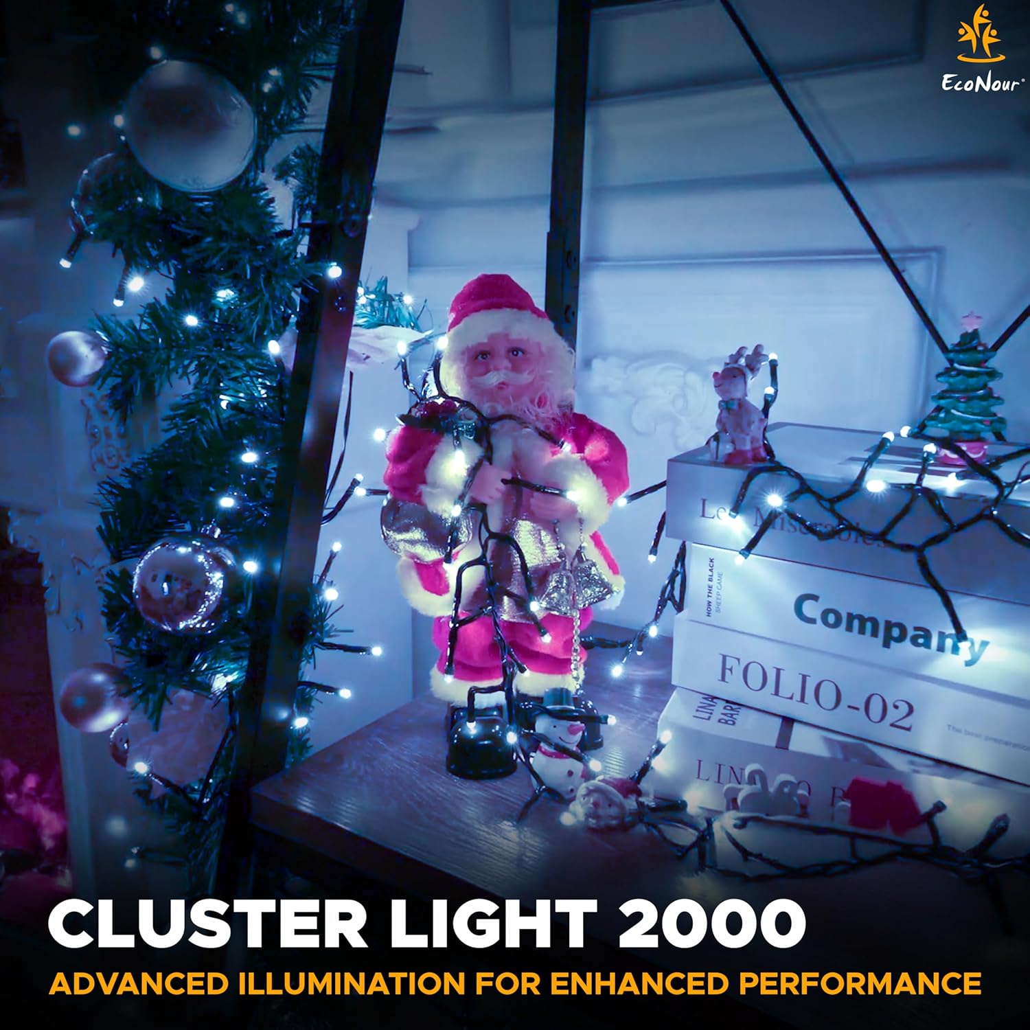 EcoNour Christmas Tree Cluster Lights - 2000 LED - Cool White - 6 Hours Timer, 8 Lighting Modes, Plug-in, Waterproof for Indoor & Outdoor Use - 20m Lit Length