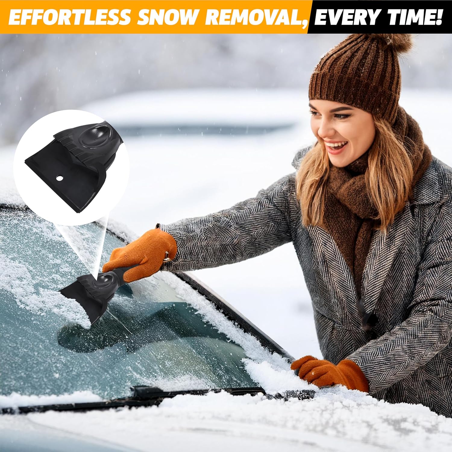EcoNour Ice Scraper for Car Windscreen (1 Pack) | Window Snow Scraper for Car to Remove Snow, Frost, and Ice | Portable Snow Removal Tool with Foam Handle, Perfect Grip, Scratch-Free