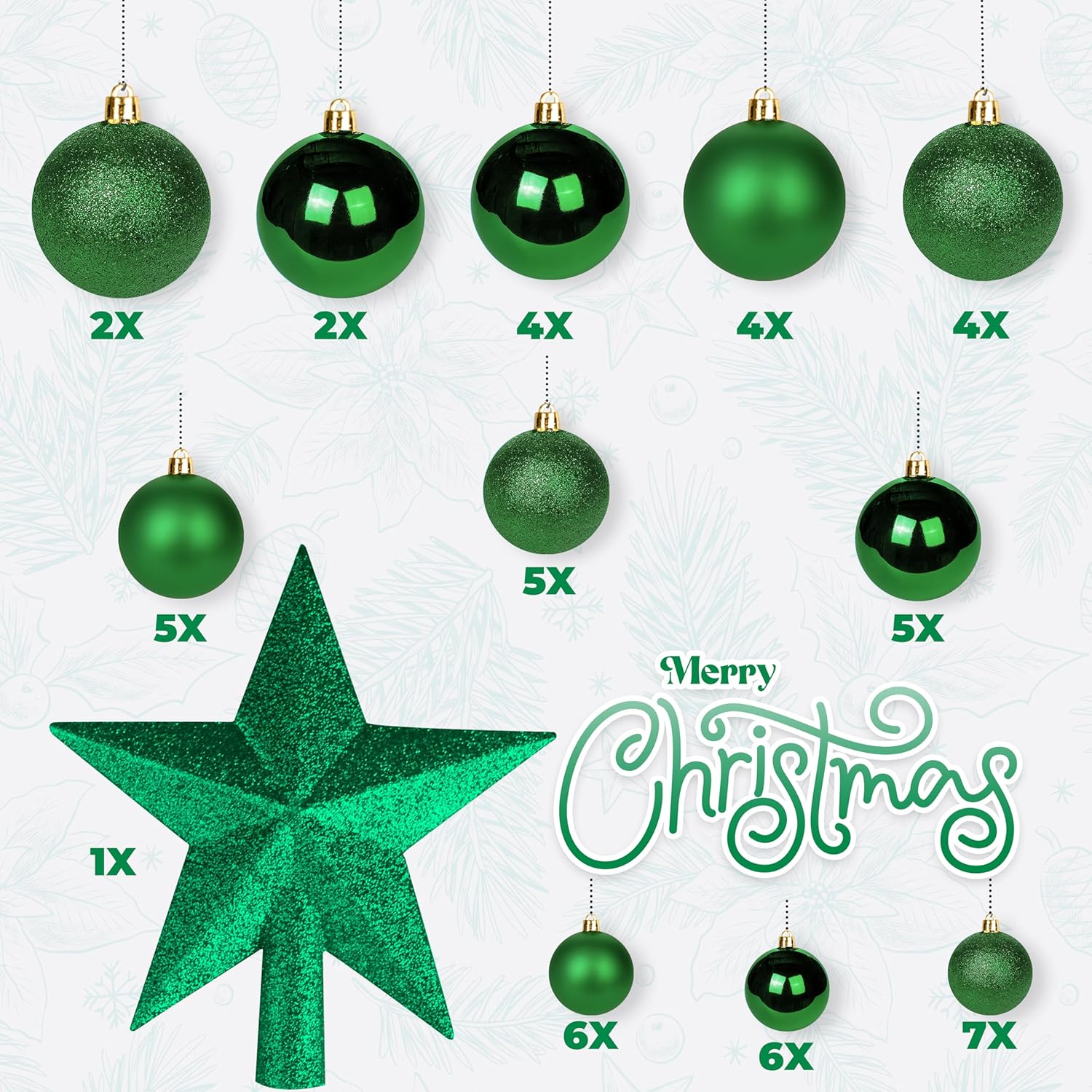 EcoNour Christmas Tree Baubles 50Pcs Green – Shatterproof Xmas Ornaments Balls Set for Christmas Decorations & Christmas Tree Decor