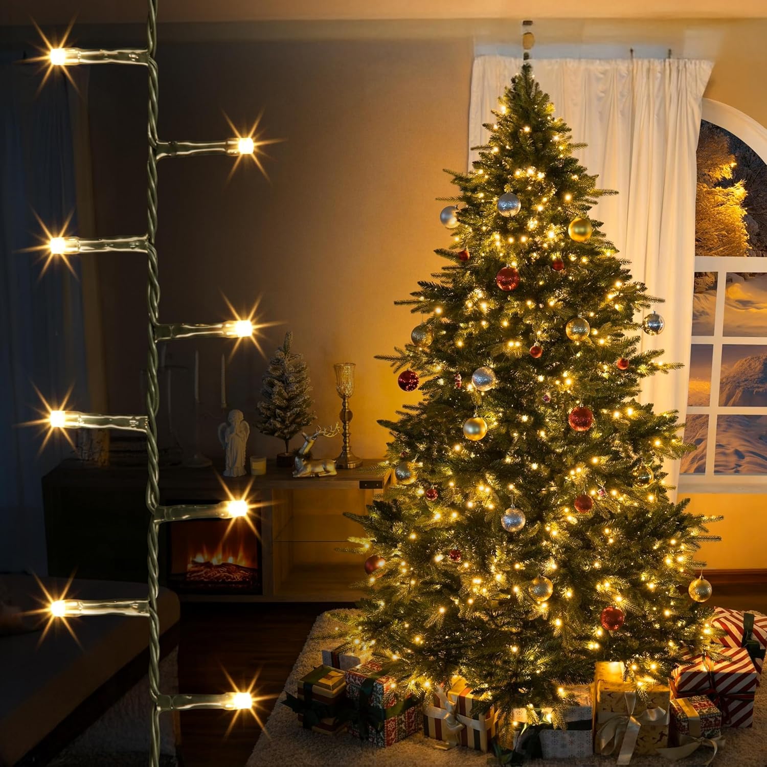 EcoNour Christmas Tree Lights, Cluster Compact 1000 LED Warm White | 8 Hrs On Timer, 8 Light Mode, 2.5cm Bulb Distance Fairy String Lights Plug in - Timer and Memory Functions -Outdoor/Indoor Use