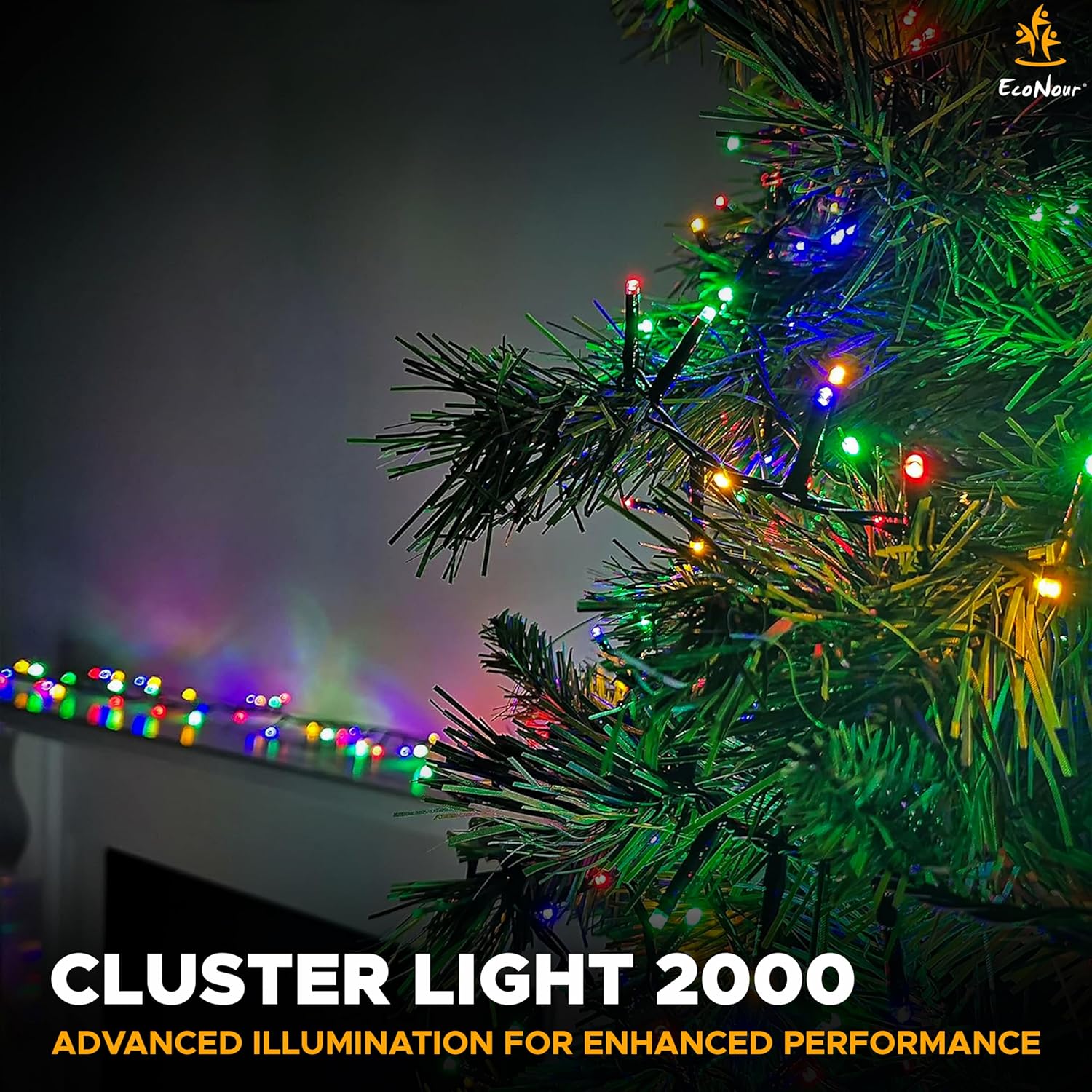 EcoNour Christmas Tree Cluster Lights - 2000 LED - Multi-Color - 6 Hours Timer, 8 Lighting Modes, Plug-in, Waterproof for Indoor & Outdoor Use - 20m Lit Length
