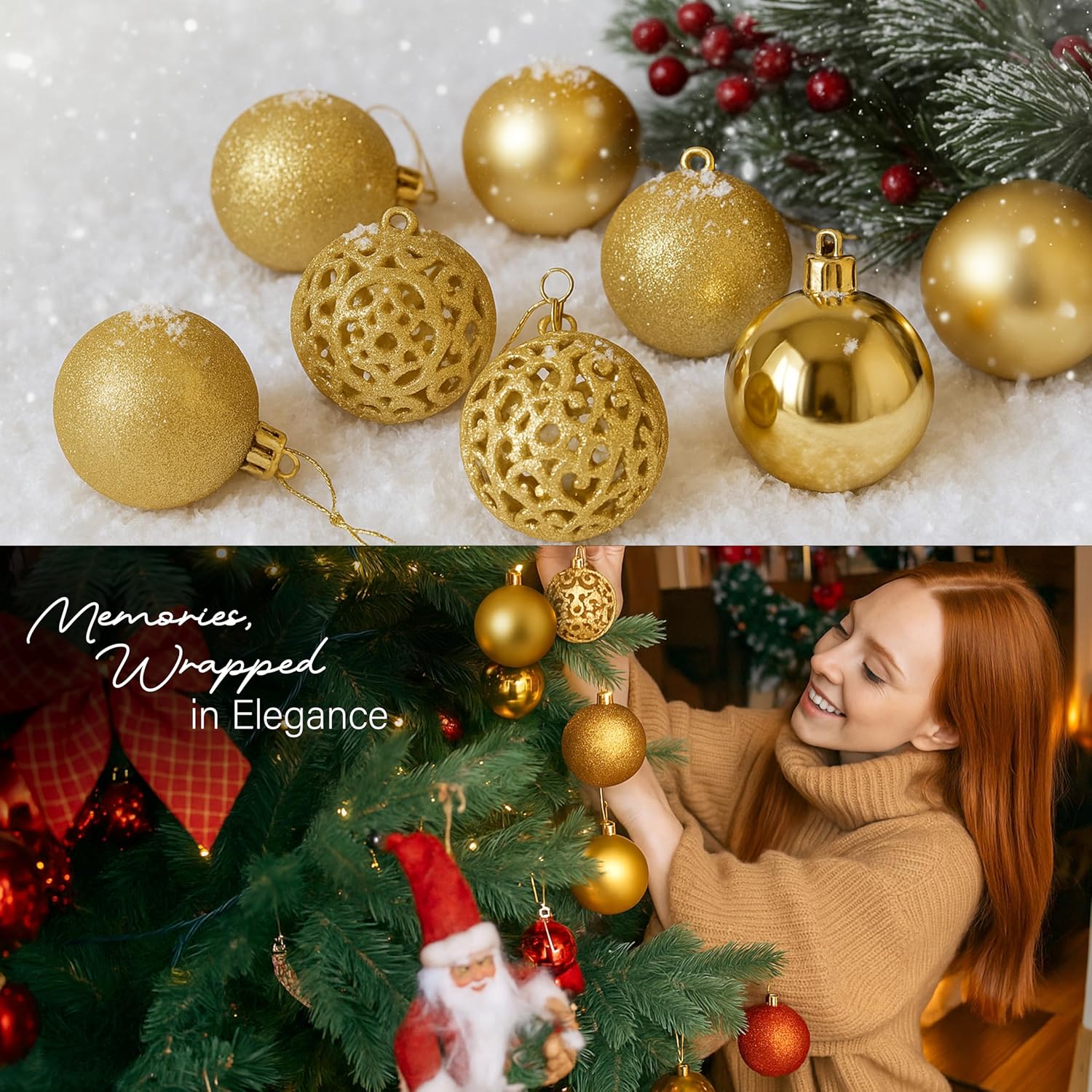 Christmas Tree Baubles 100Pcs Red & Gold – Shatterproof Xmas Ornaments Balls Set for Christmas Decorations & Christmas Tree Decor
