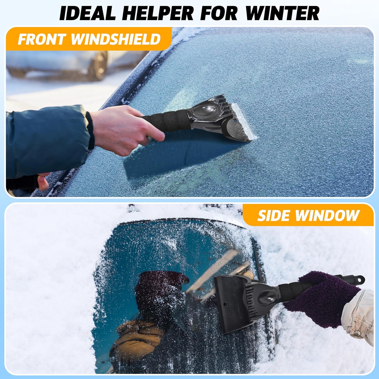 EcoNour Ice Scraper for Car Windscreen (1 Pack) | Window Snow Scraper for Car to Remove Snow, Frost, and Ice | Portable Snow Removal Tool with Foam Handle, Perfect Grip, Scratch-Free