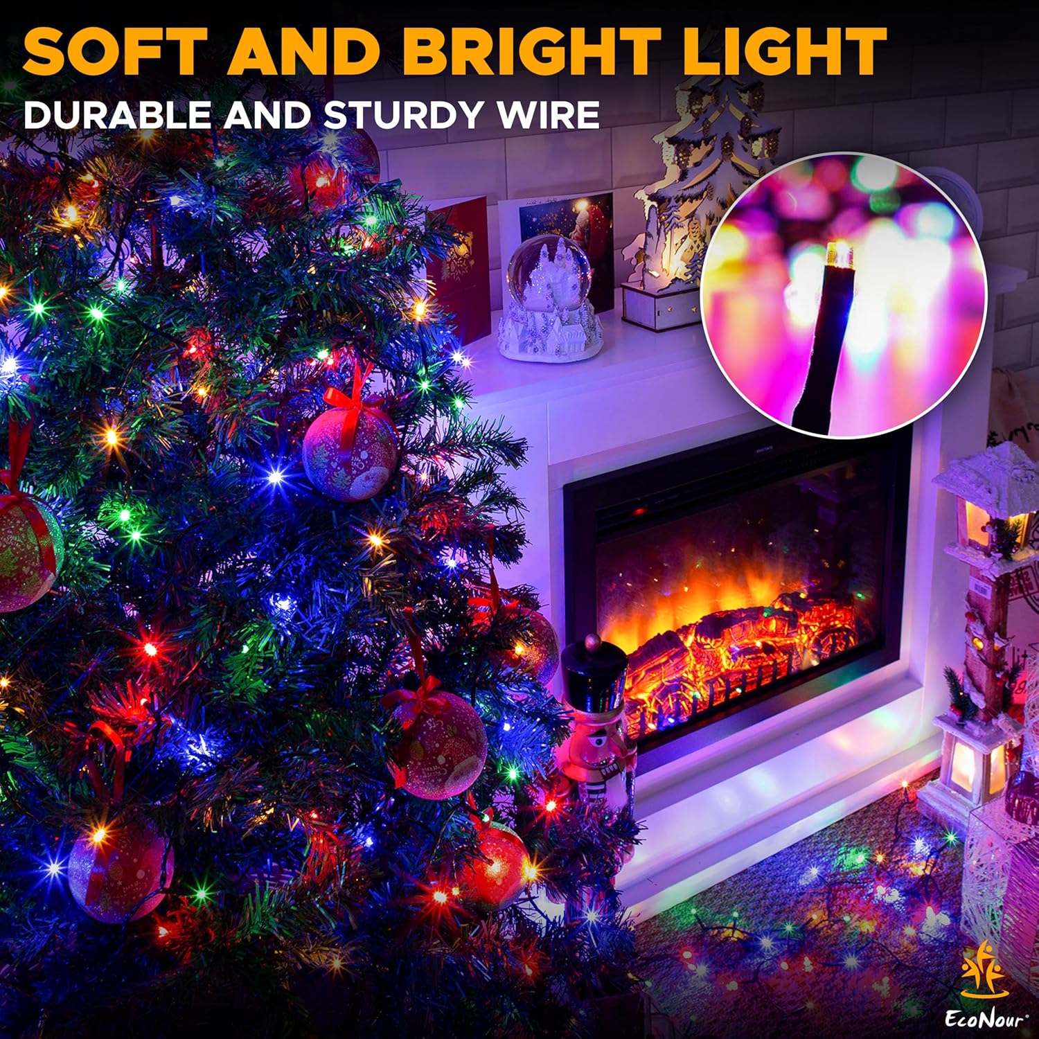 EcoNour Christmas Tree Cluster Lights - 2000 LED - Multi-Color - 6 Hours Timer, 8 Lighting Modes, Plug-in, Waterproof for Indoor & Outdoor Use - 20m Lit Length