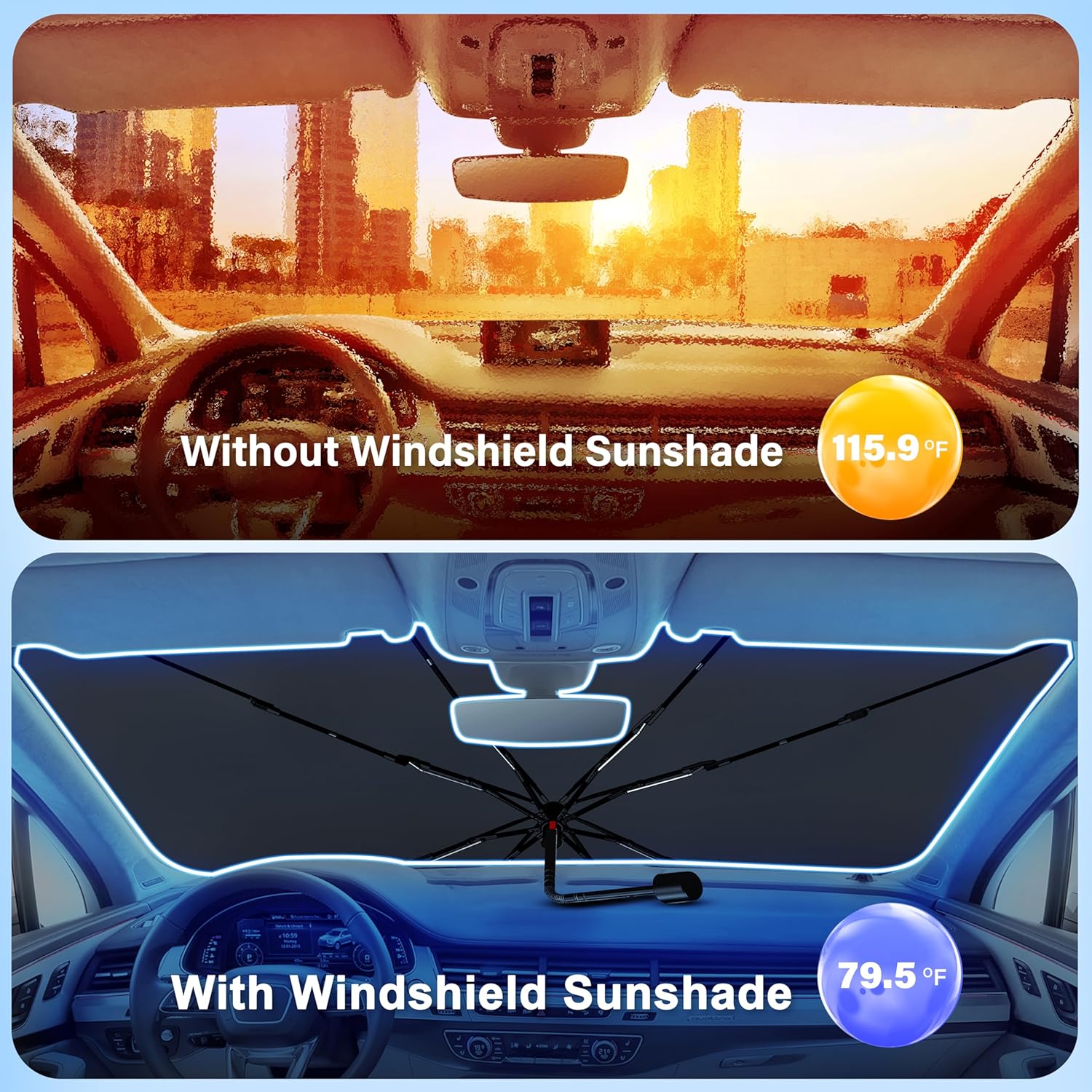 EcoNour Car Windshield Sunshade Umbrella | Foldable Windshield Sun Shade Cover | Front Car Window Shade for Maximum UV Rays & Heat Protection | 240T Polyester Umbrella Sunshade