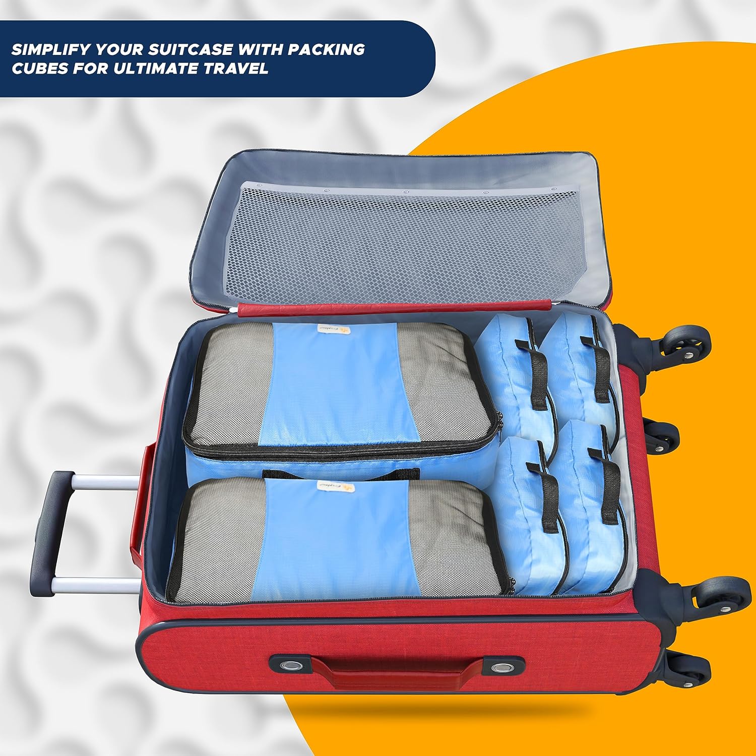 EcoNour Packing Cubes for Suitcase (Pack of 6) | Travel Luggage Organiser Set, Travel Cubes, Suitcase Organiser bags | Lightweight Packing Cubes for Travel, (1x XL / 2x L / 2x M / 1x S) Blue