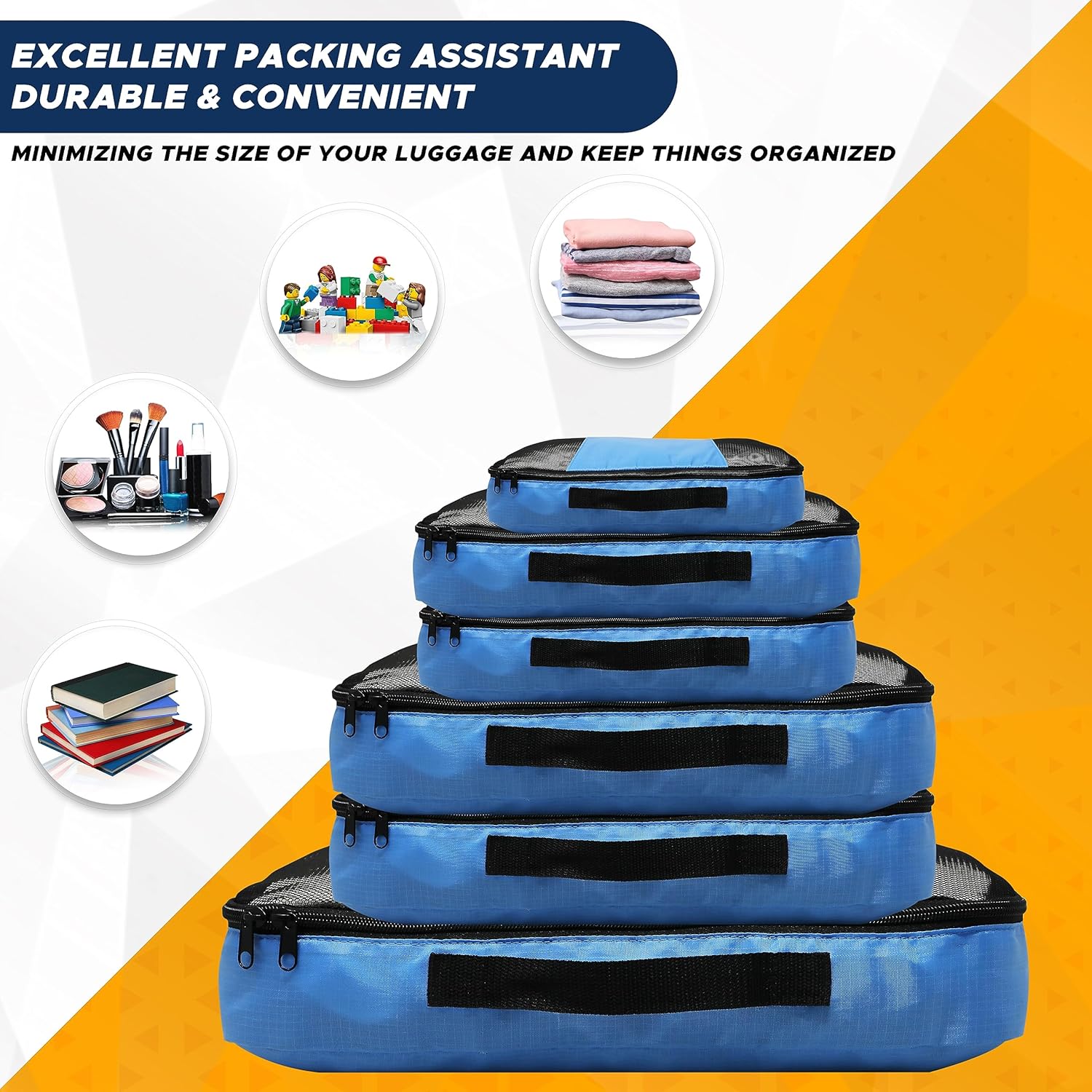 EcoNour Packing Cubes for Suitcase (Pack of 6) | Travel Luggage Organiser Set, Travel Cubes, Suitcase Organiser bags | Lightweight Packing Cubes for Travel, (1x XL / 2x L / 2x M / 1x S) Blue