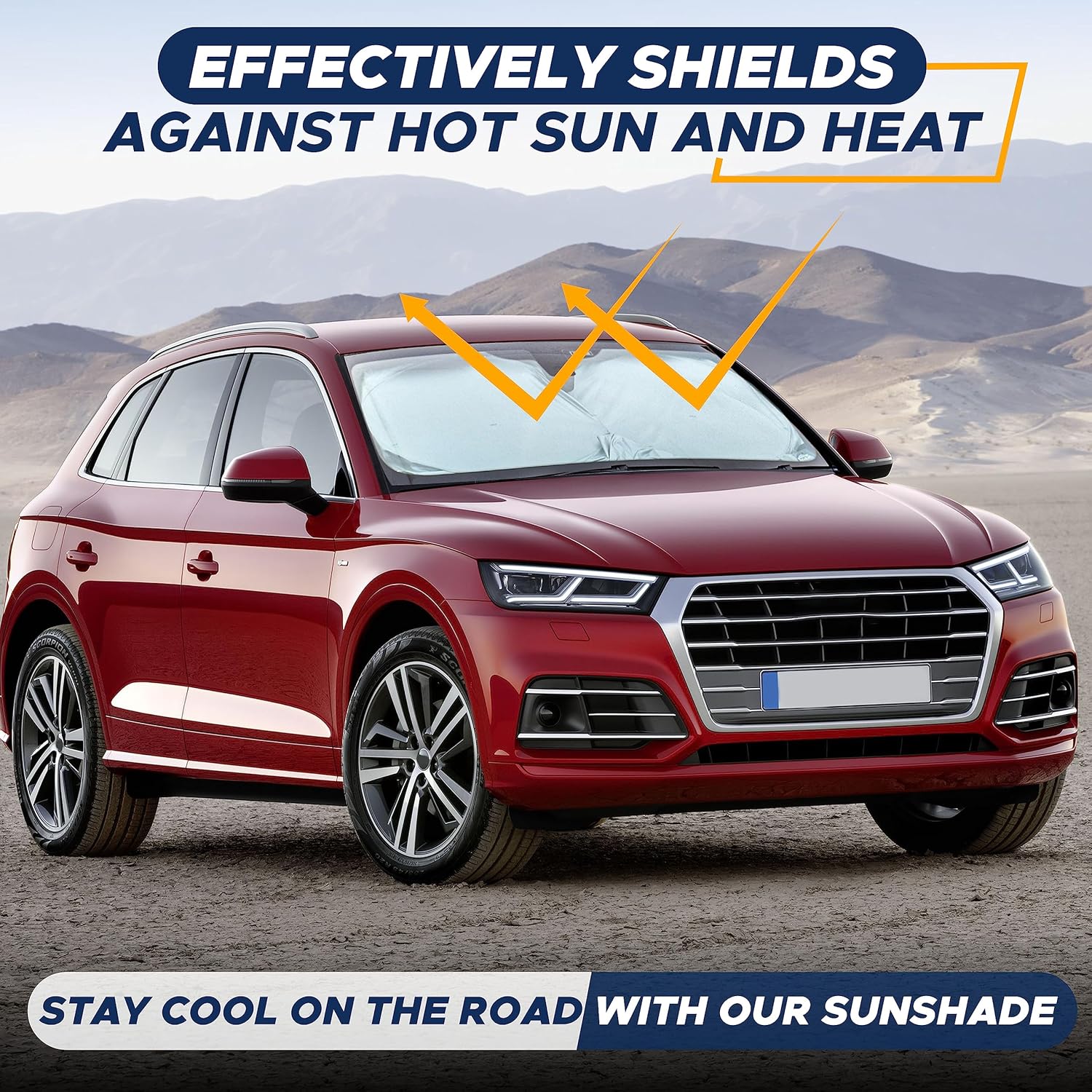 EcoNour Car Front Windshield Sun Shade for Car | SUV Accessories for Maximum Sun and Heat Protection | UV-Blocking Windshield Dash Cover & Sun Visor for Cooler Interior | Large (64 x 34 Inches)