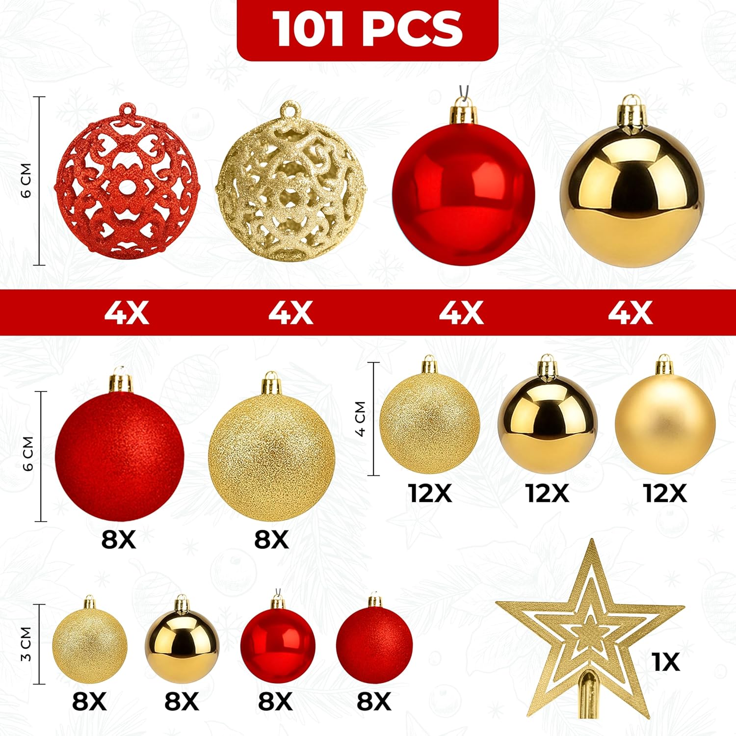 Christmas Tree Baubles 100Pcs Red & Gold – Shatterproof Xmas Ornaments Balls Set for Christmas Decorations & Christmas Tree Decor