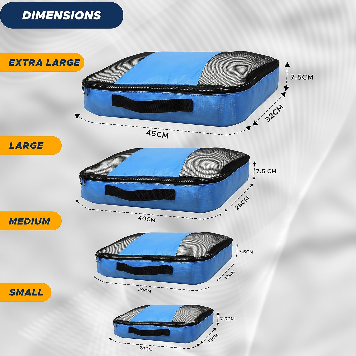 EcoNour Packing Cubes for Suitcase (Pack of 6) | Travel Luggage Organiser Set, Travel Cubes, Suitcase Organiser bags | Lightweight Packing Cubes for Travel, (1x XL / 2x L / 2x M / 1x S) Blue