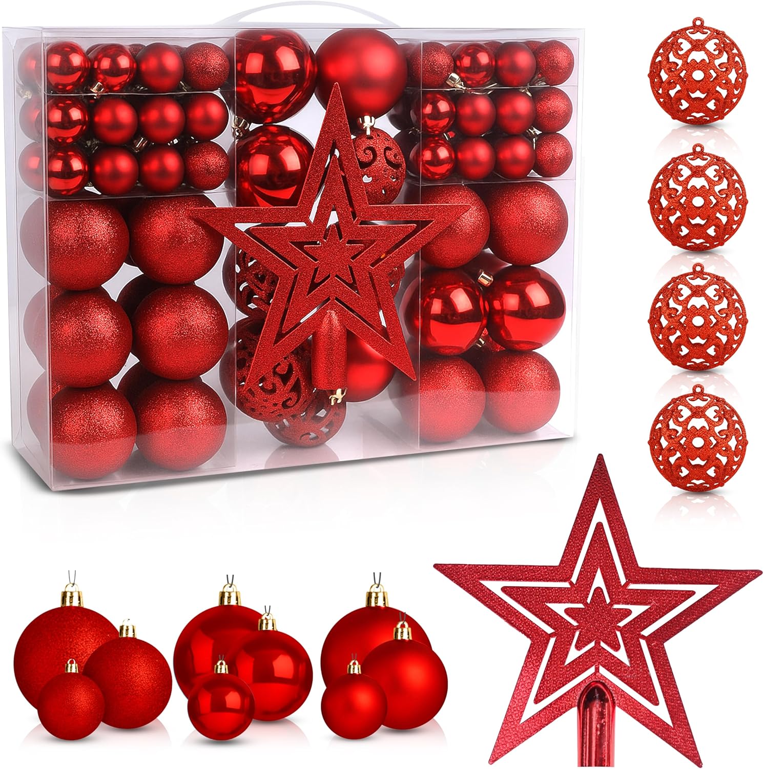 Christmas Tree Baubles 100Pcs Red – Shatterproof Xmas Ornaments Balls Set for Christmas Decorations & Christmas Tree Decor