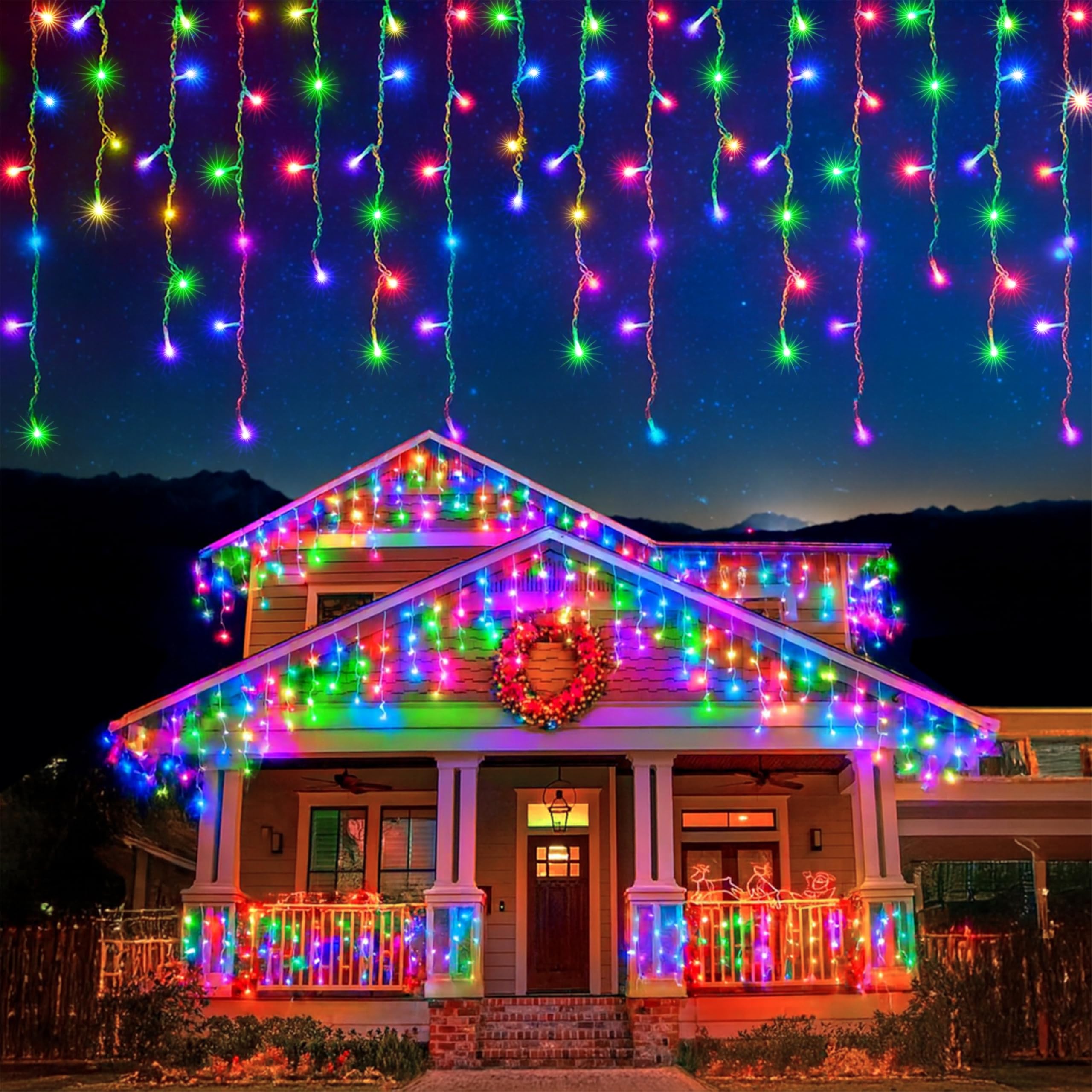 EcoNour Icicle Lights Outdoor Christmas Lights 240 LED 7.5M Warm White Decorations String Fairy Lights with Timer for Xmas Garden & Party | Mains Powered Clear Cable