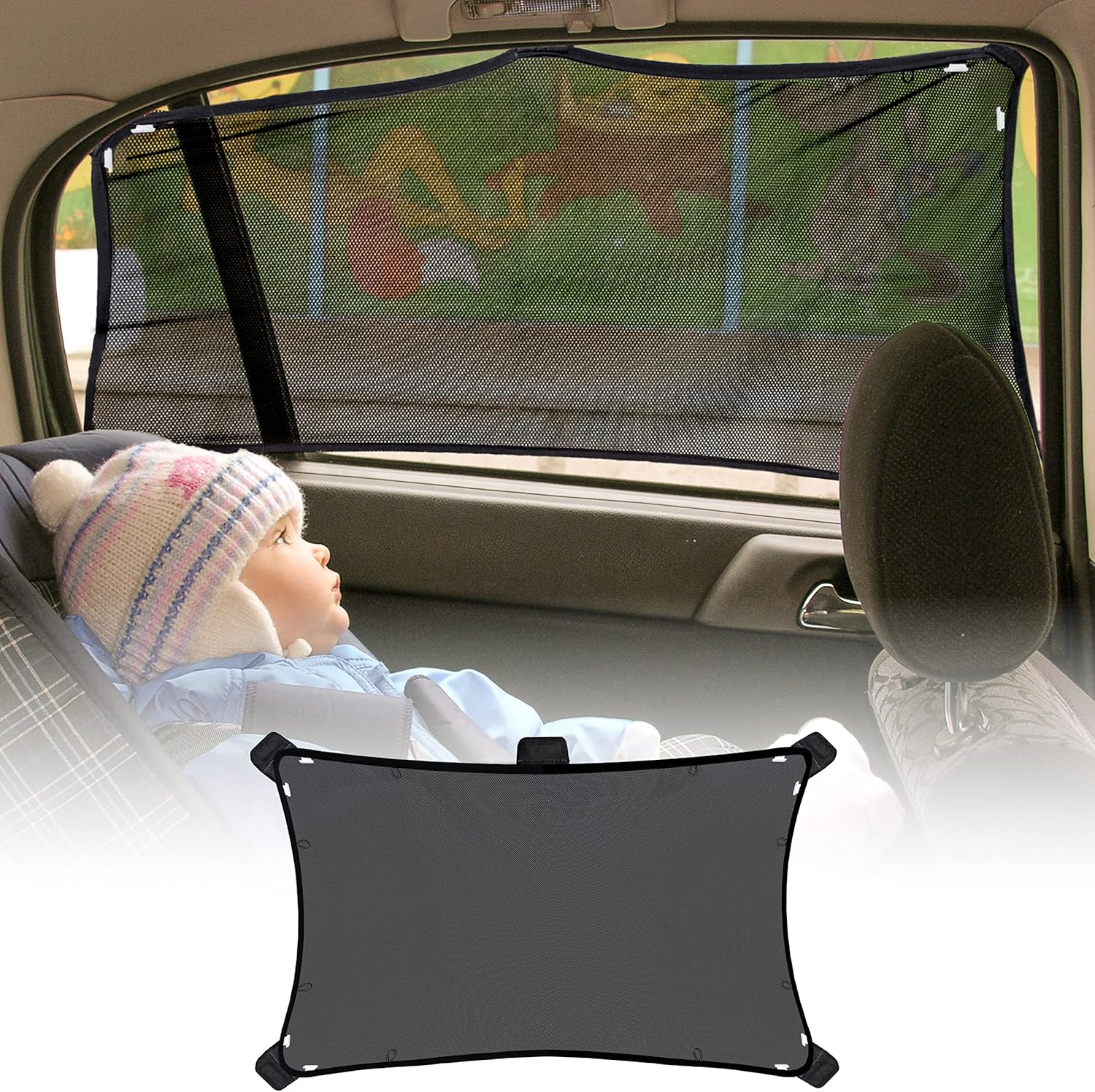 EcoNour Magnetic Stretch to Fit Sunshade - 1 Pack (66.8 x 34.7 cm) | Baby Car Window Shades Offers Complete Protection from Sun Glare and UV Rays | Side Window Shade Keeps Car Cooler