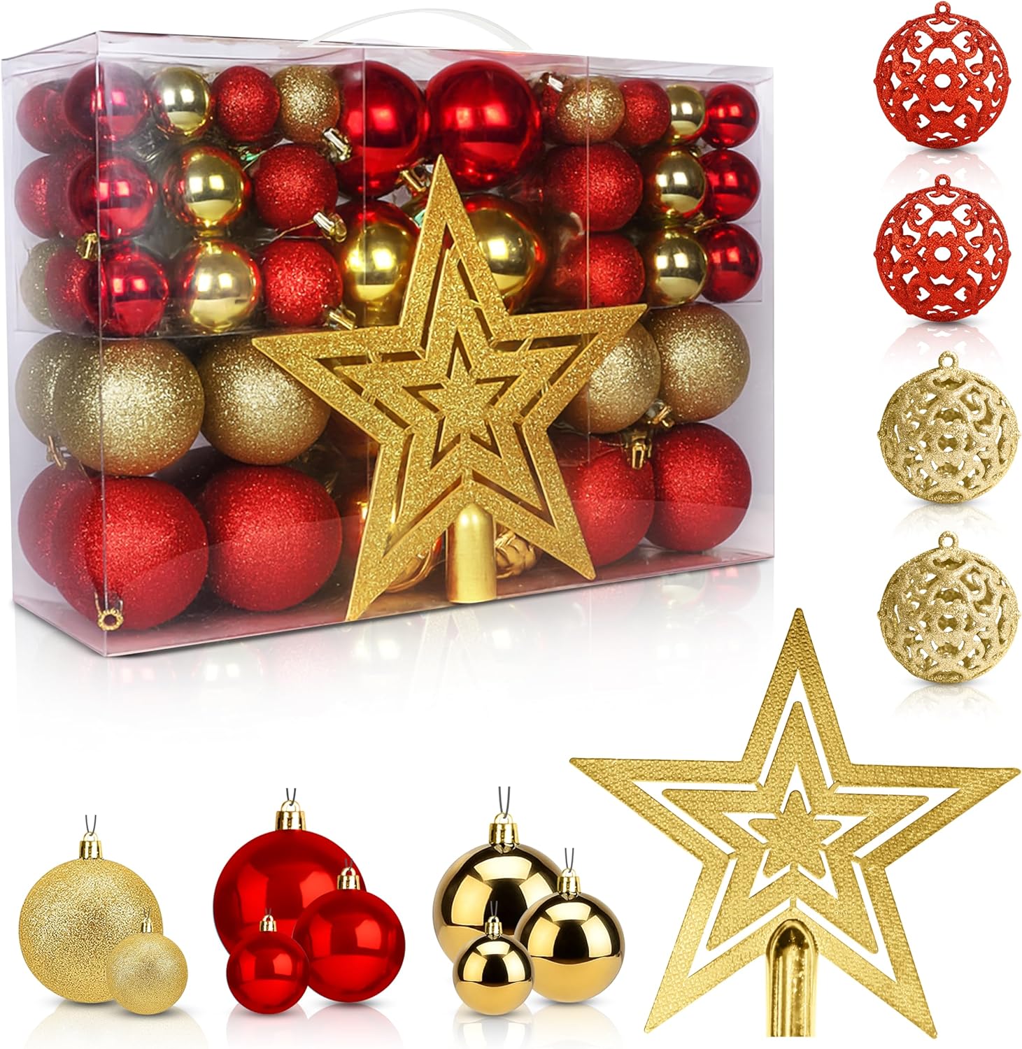 Christmas Tree Baubles 100Pcs Red & Gold – Shatterproof Xmas Ornaments Balls Set for Christmas Decorations & Christmas Tree Decor