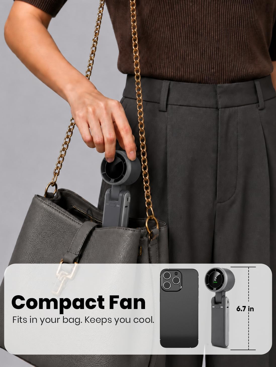 EcoNour Portable Handheld Turbo Fan - 5 Gear High Speed 4000mAh Rechargeable Mini Personal Hand Fan Blow Cold Air, Battery Operated Travel Essentials, Holiday Gifts for Women, Men - Black