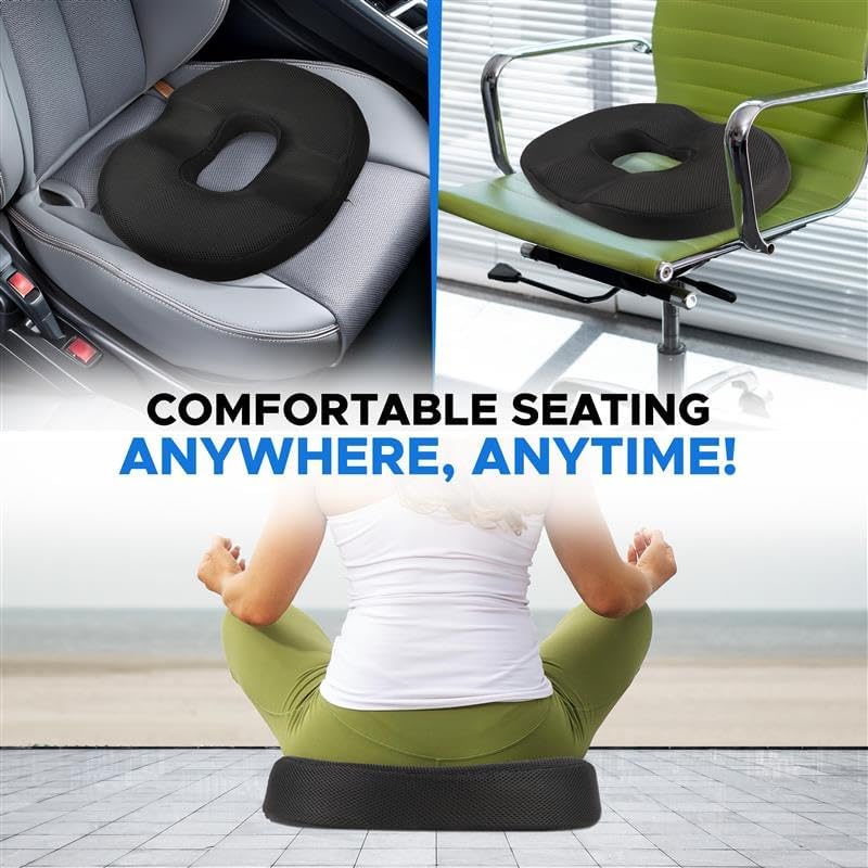 EcoNour Comfortable Donut Pillow Seat Cushion | Memory Foam Ideal for Postpartum Recovery | Hemorrhoid Relief, Sciatica, Hip & Coccyx Pain Relief | Perfect for Office Workers & Long-Distance Drivers