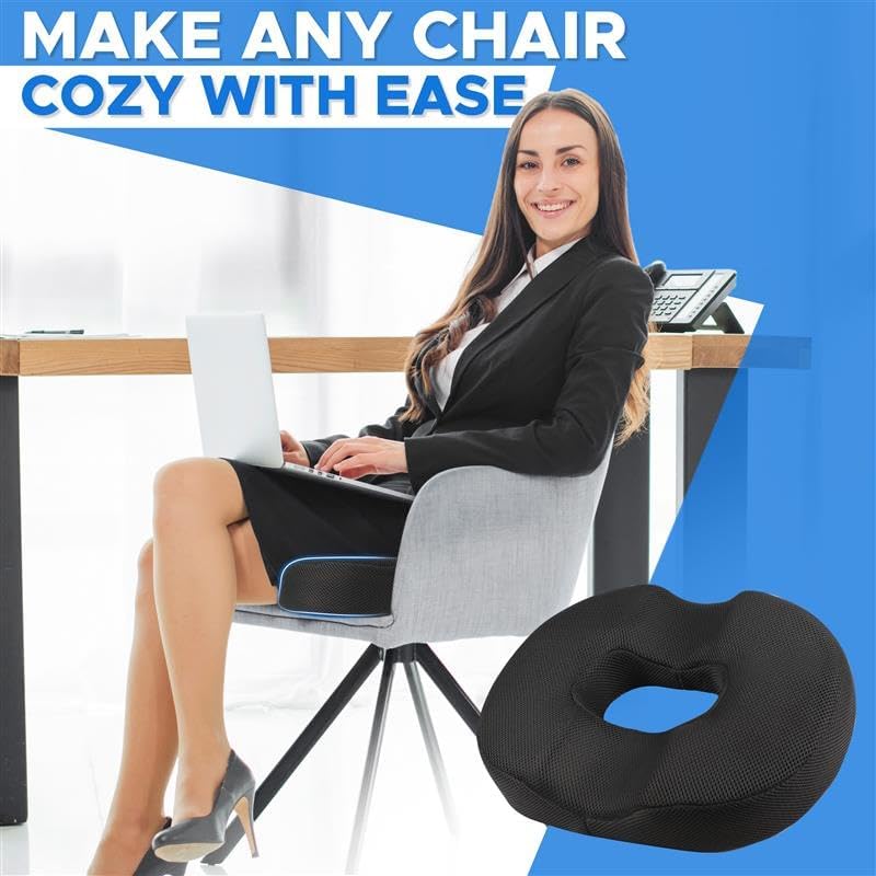 EcoNour Comfortable Donut Pillow Seat Cushion | Memory Foam Ideal for Postpartum Recovery | Hemorrhoid Relief, Sciatica, Hip & Coccyx Pain Relief | Perfect for Office Workers & Long-Distance Drivers