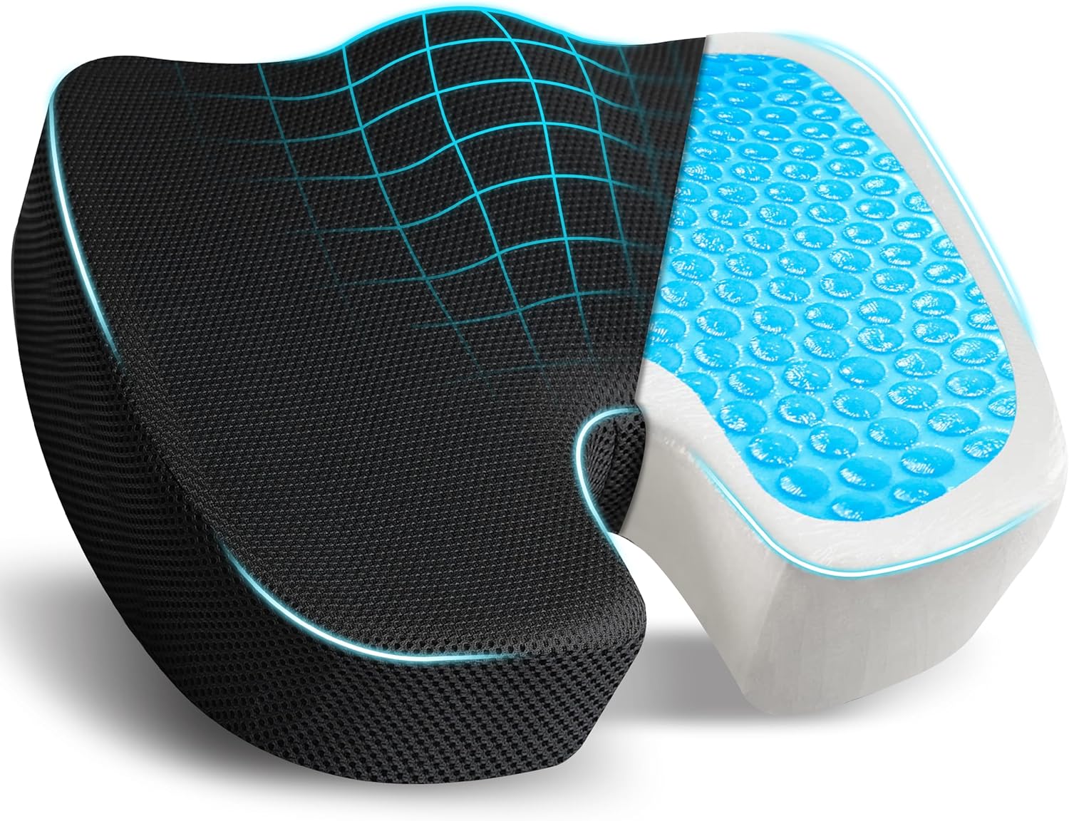 EcoNour Seat Cushions | Memory Foam Seat Cushion with Gel for Coccyx Sitting | Sciatica Tailbone Pain Relief | Orthopaedic Ergonomic Cushions for -Car, Office Chair, Desk, Wheelchair & Gaming