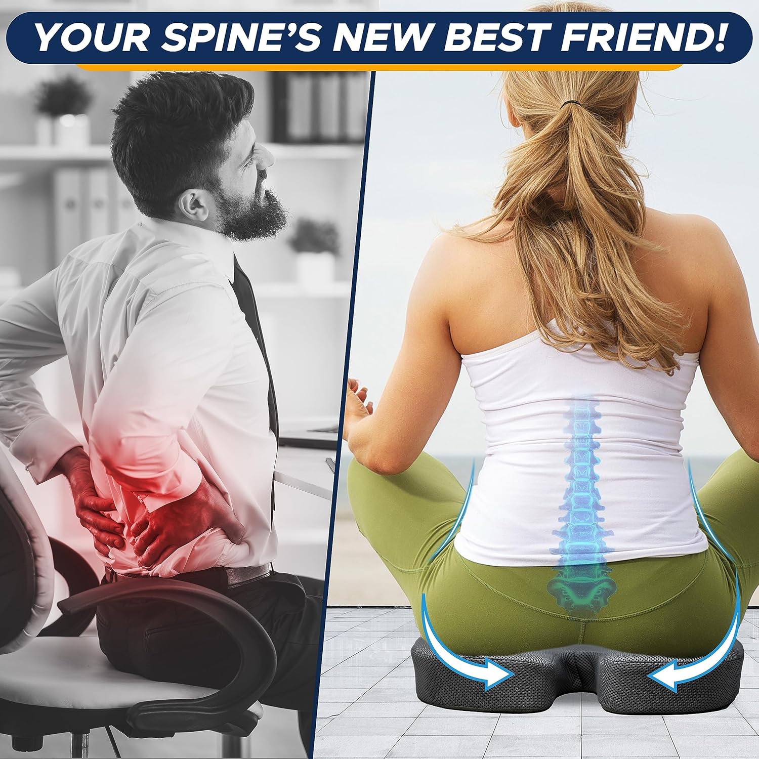 EcoNour Seat Cushions | Memory Foam Seat Cushion with Gel for Coccyx Sitting | Sciatica Tailbone Pain Relief | Orthopaedic Ergonomic Cushions for -Car, Office Chair, Desk, Wheelchair & Gaming