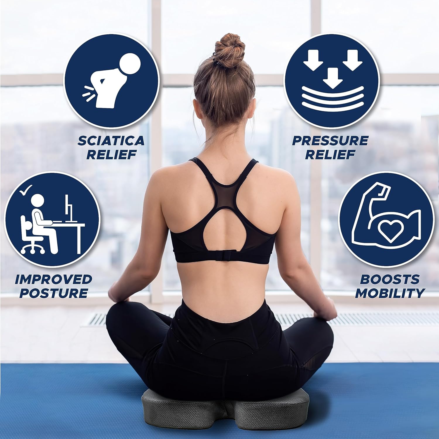 EcoNour Seat Cushions | Memory Foam Seat Cushion with Gel for Coccyx Sitting | Sciatica Tailbone Pain Relief | Orthopaedic Ergonomic Cushions for -Car, Office Chair, Desk, Wheelchair & Gaming
