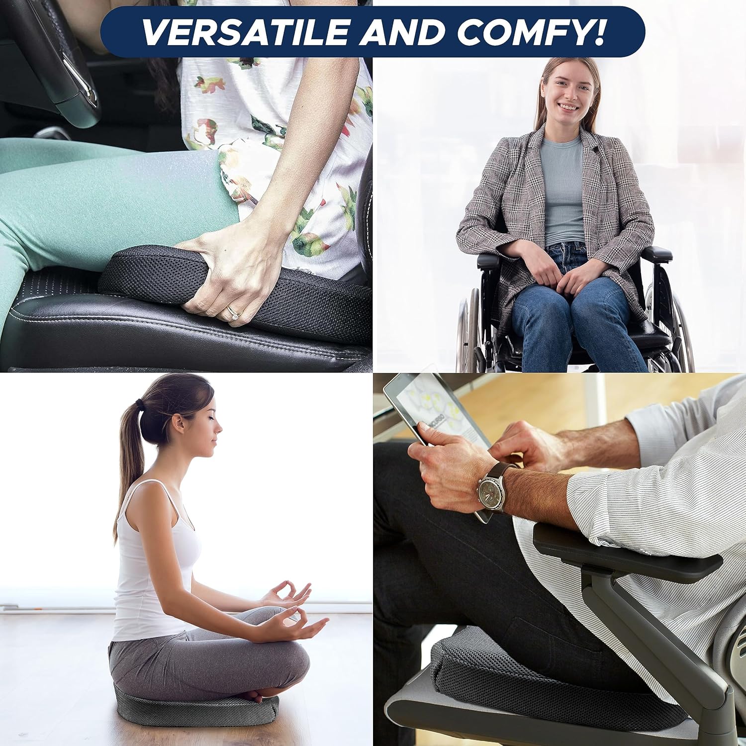 EcoNour Seat Cushions | Memory Foam Seat Cushion with Gel for Coccyx Sitting | Sciatica Tailbone Pain Relief | Orthopaedic Ergonomic Cushions for -Car, Office Chair, Desk, Wheelchair & Gaming