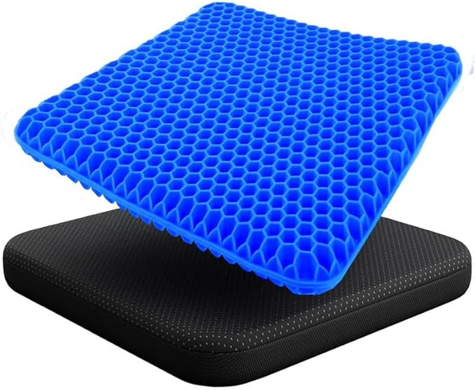 EcoNour Gel Seat Cushion for Pain Relief - Blue | Removable Double-Layer Honeycomb Design for Tailbone & Sciatica Relief | Durable, Breathable & Washable Cover Cushion for Office, Car and Wheelchair