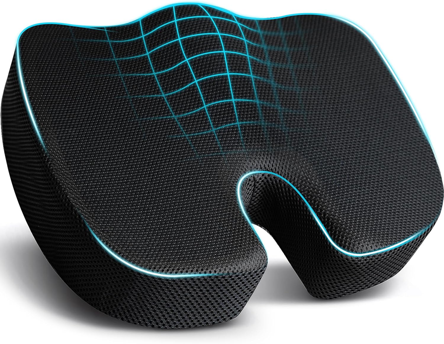 EcoNour Memory Foam Seat Cushion for Coccyx Sitting, Sciatica Tailbone Pain Relief - Anti-Slip Ergonomic Cushions for Office Chair, Desk, Wheelchair & Gaming - Car Seat Cushion