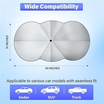 EcoNour Car Windshield Sunshade Umbrella | Foldable Windshield Sun Shade Cover | Front Car Window Shade for Maximum UV Rays & Heat Protection | 240T Polyester Umbrella Sunshade