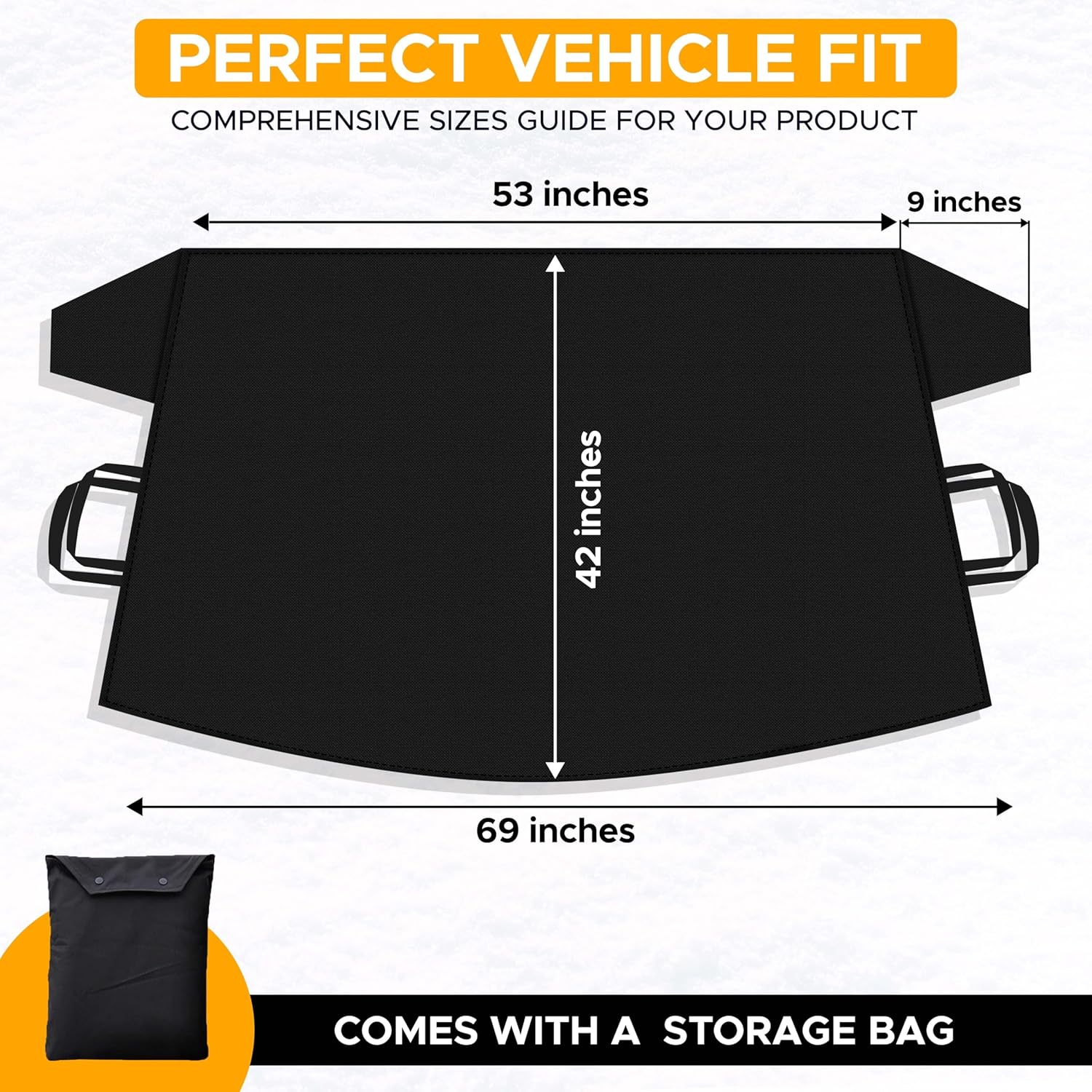 All-weather windshield snow cover offering protection from snow, rain, ice, and sun
