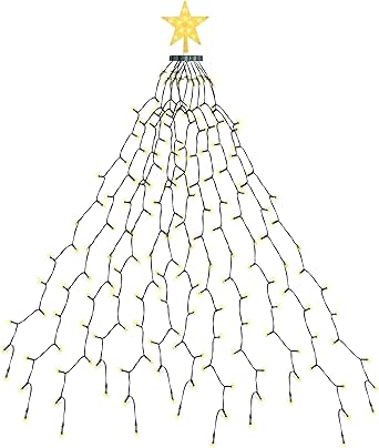 EcoNour 1.5m Cluster Tree Lights | 200 LED String Lights with Ring and 12 Garlands | 8 Modes LED String Lights for Christmas Trees (150cm & 180cm) | Warm White Light for Indoor and Outdoor