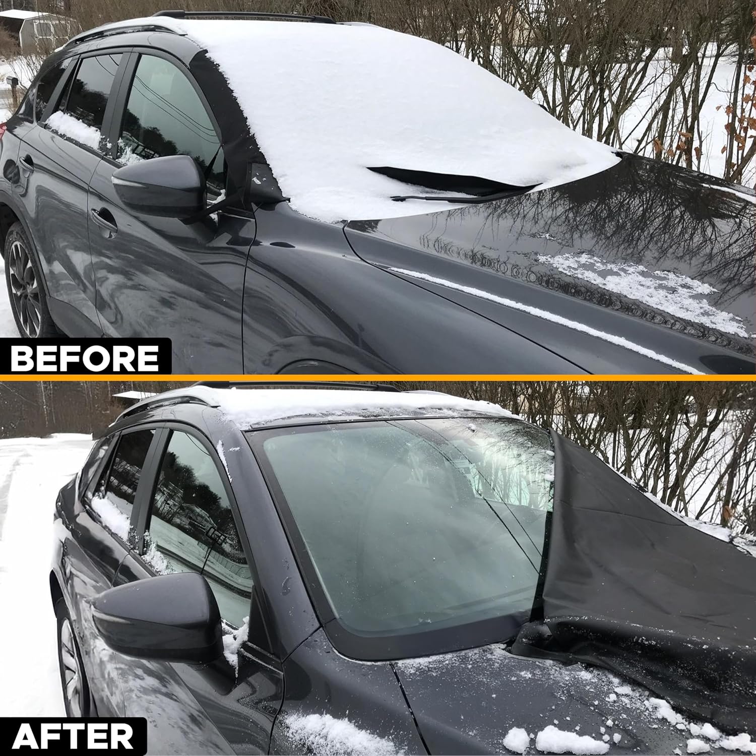 Leakproof windshield snow cover material close-up showing durable waterproof fabric