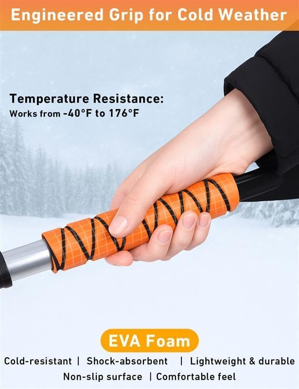 EcoNour 27" Aluminum Ice Scraper for Car Windscreen (Orange) | Weaved Bristle Head with Metal Body Ice Scrapers | Tough Ice Scraper with Foam Grip Snow Removal Winter Car Accessories