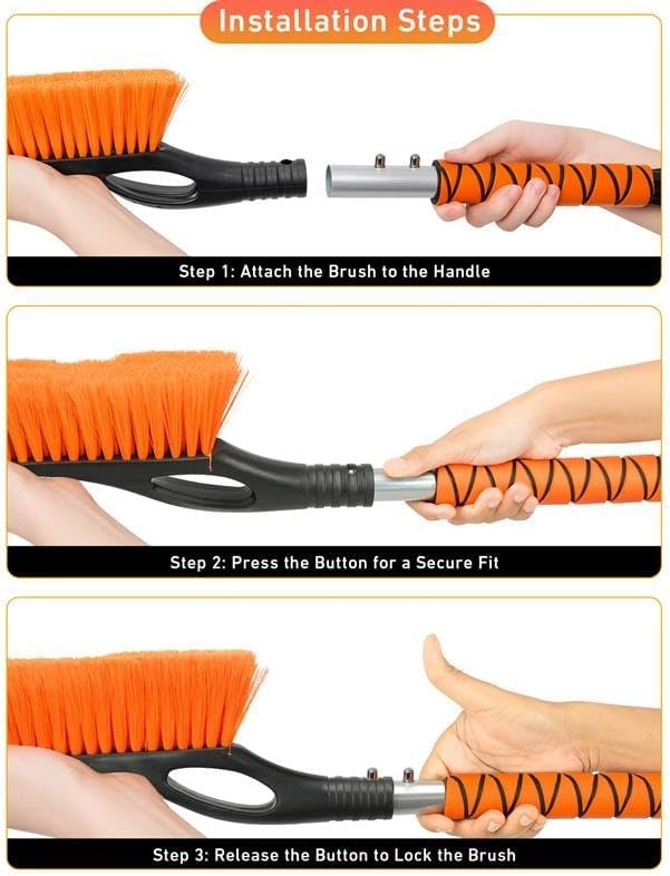 EcoNour 27" Aluminum Ice Scraper for Car Windscreen (Orange) | Weaved Bristle Head with Metal Body Ice Scrapers | Tough Ice Scraper with Foam Grip Snow Removal Winter Car Accessories
