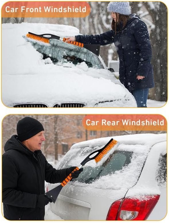 EcoNour 27" Aluminum Ice Scraper for Car Windscreen (Orange) | Weaved Bristle Head with Metal Body Ice Scrapers | Tough Ice Scraper with Foam Grip Snow Removal Winter Car Accessories