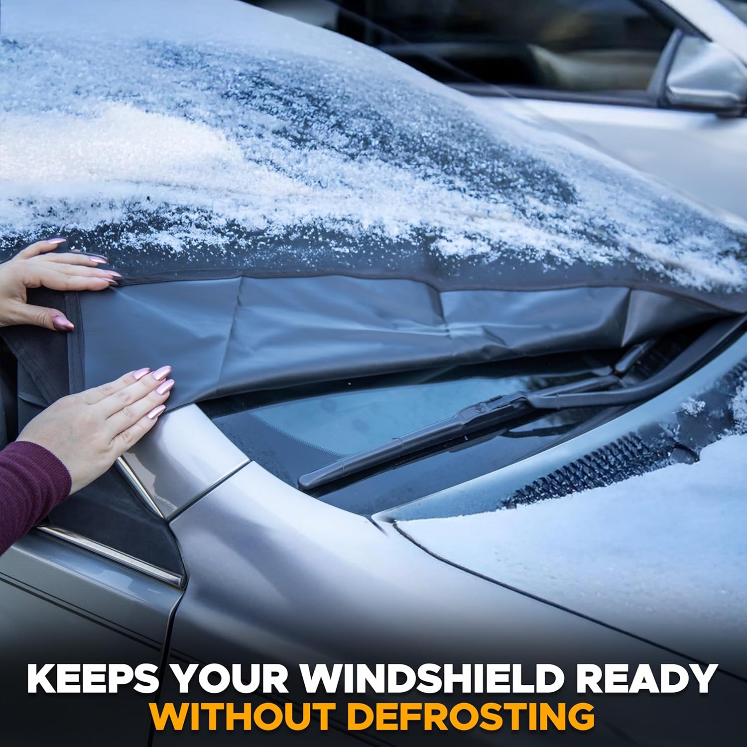 Foldable windshield snow cover for easy storage and portability when not in use