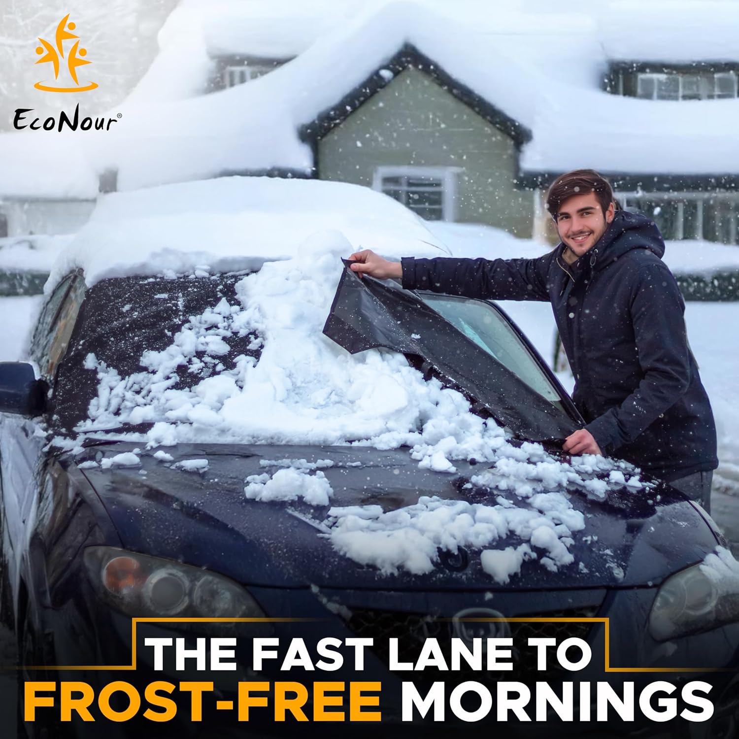 Windshield snow cover with all-weather leakproof design protecting car from ice, frost, and snow