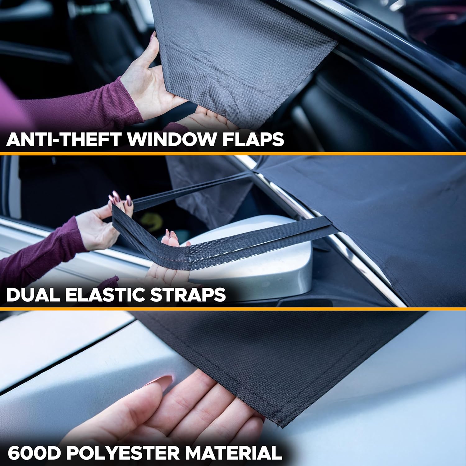 Windshield snow cover designed to fit cars, SUVs, vans, and trucks